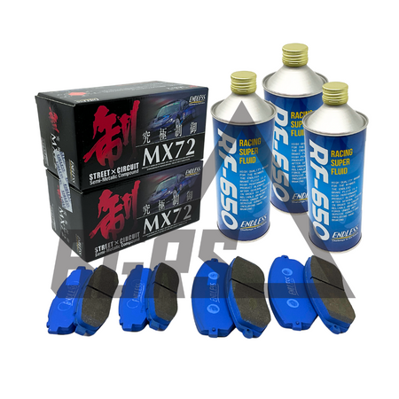 BGRS CANYON Brake Package - Endless: Performance Street Brake Upgrade for 2013+ FRS/BRZ/86 2022+ BRZ/GR86   RF-650 Brake Fluid - 500ml  Endless Brake Pads Full Set Type MX72 - BRZ ZC6 86 ZN6