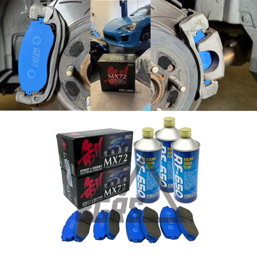 BGRS CANYON Brake Package - Endless: Performance Street Brake Upgrade for 2013+ FRS/BRZ/86 2022+ BRZ/GR86   RF-650 Brake Fluid - 500ml  Endless Brake Pads Full Set Type MX72 - BRZ ZC6 86 ZN6