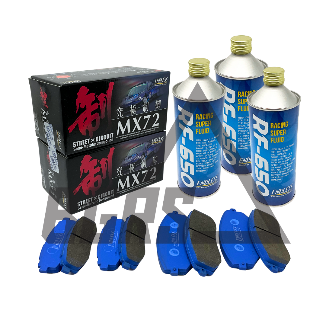 BGRS CANYON Brake Package - Endless: Performance Street Brake Upgrade for 2013+ FRS/BRZ/86 2022+ BRZ/GR86   RF-650 Brake Fluid - 500ml  Endless Brake Pads Full Set Type MX72 - BRZ ZC6 86 ZN6