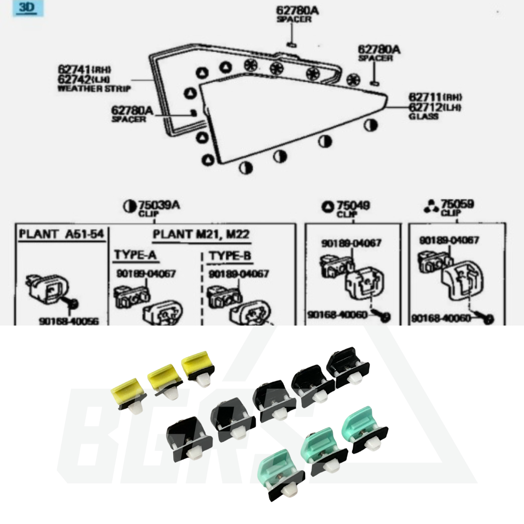 OEM Toyota Coupe Window Trim Clip Kit for 1984–1987 Toyota Corolla AE86