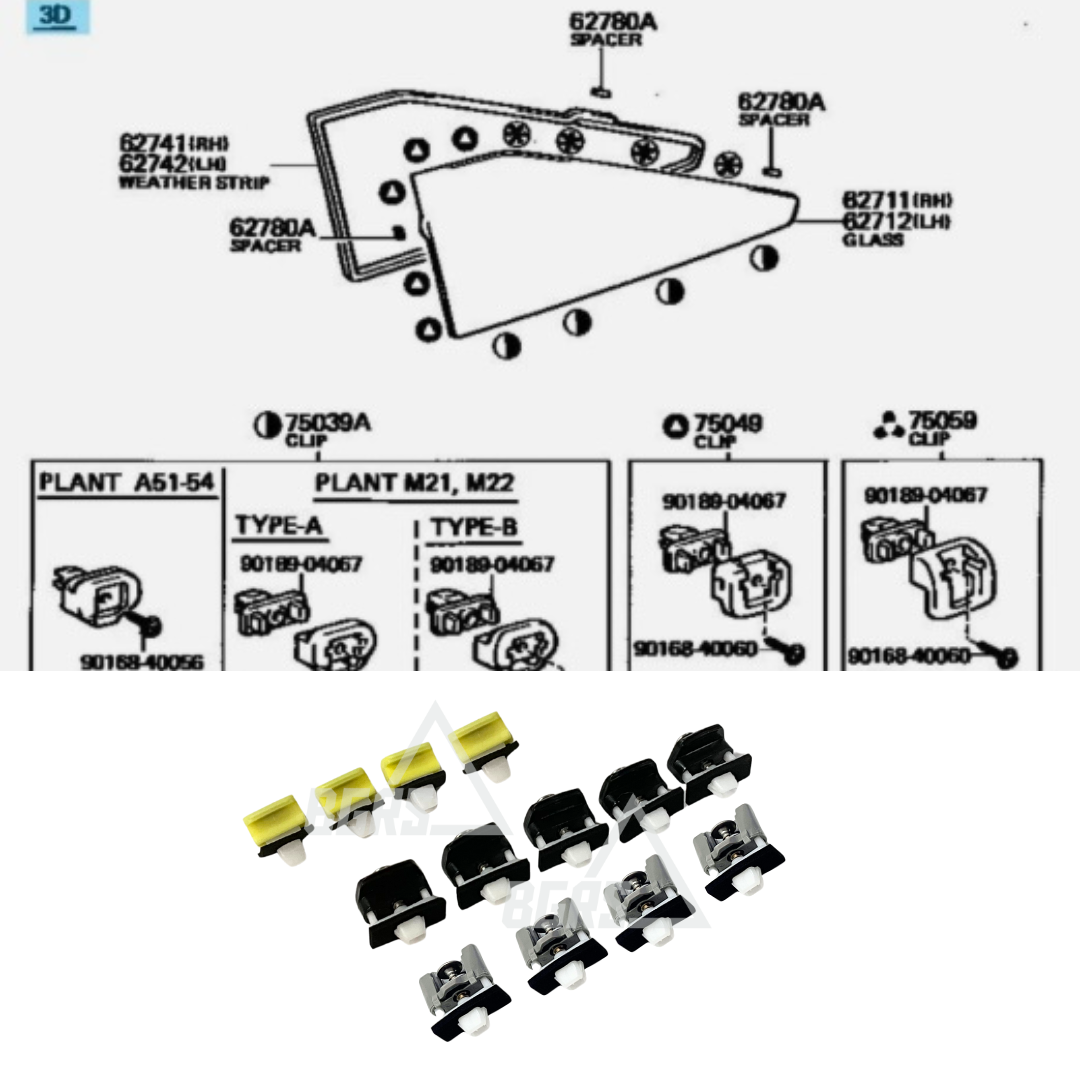 OEM Toyota Hatch Window Trim Clip Kit for 1984–1987 Toyota Corolla AE86
