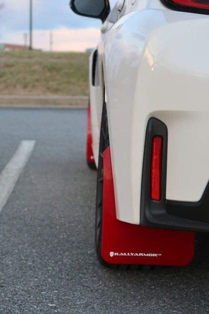 Rally Armor UR Red Mud Flaps with White Logo for 2023+ Toyota GR Corolla
