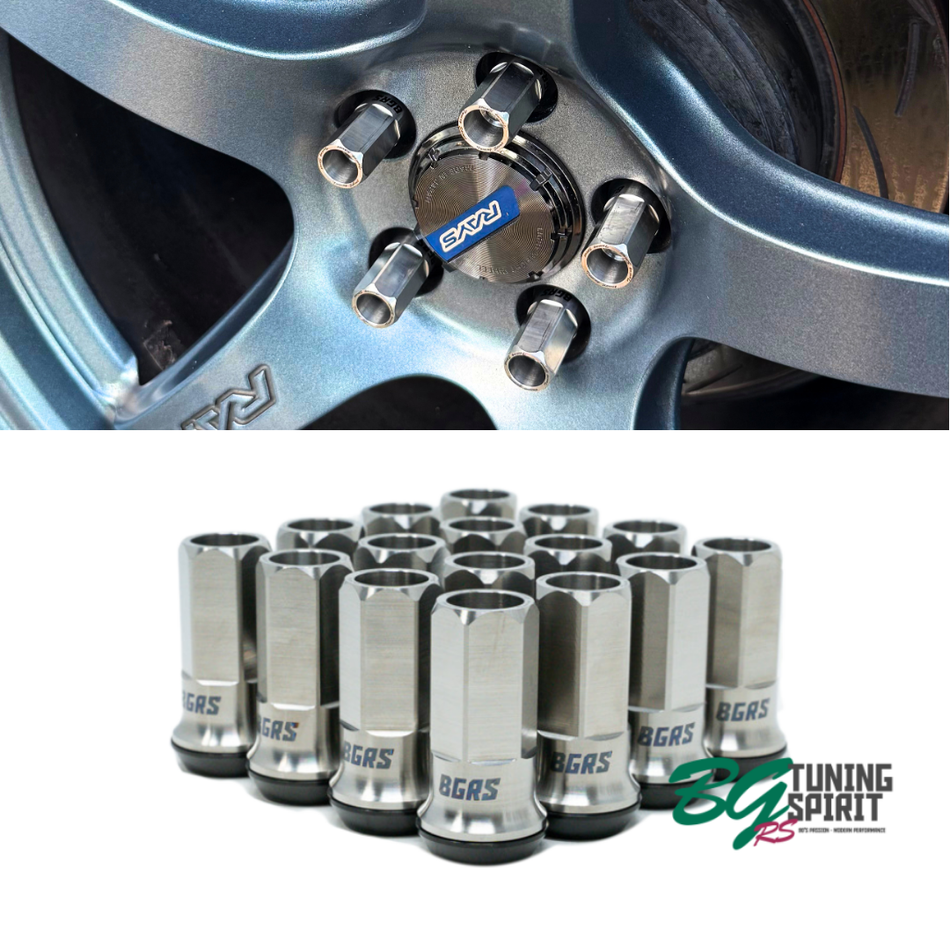 BGRS Titanium M12x1.5 Lug Nuts for 2013+ FRS/BRZ/86 & 2022+ GR86 - Raw Finish