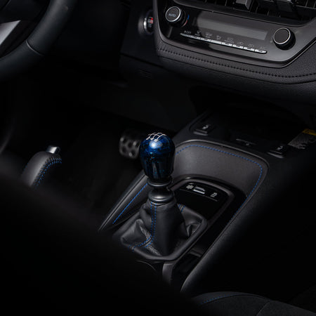 GR_Corolla_Shift_Knob_In_Car_Blue_Cosmic_Short_Teardrop